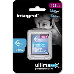 Integral Memory 128 GB CFast Card 2.0 High Performance met een leessnelheid van maximaal 550 MB/s en een schrijfsnelheid van maximaal 540 MB/s, INCFA128G-550/540