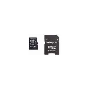 Integrale microSDXC 64 GB geheugenkaart compatibel met 4K High Speed CL10 UHS 1 U3 95 MB/s lezen en 60 MB/s schrijven, incl. SD-adapter