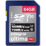 Integral 64 GB SD-kaart 4K Ultra-HD Video Hoge snelheid SDXC V30 UHS-I U3 Klasse 10 geheugenkaart tot 100 MB/s, kleur kan variëren