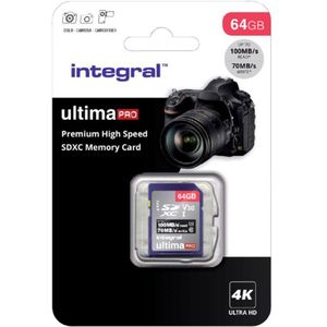 Integral 64 GB 4K Ultra HD Video High Speed SDXC V30 UHS-I U3 Class 10 geheugenkaart tot 100 MB/s, kleur kan variëren