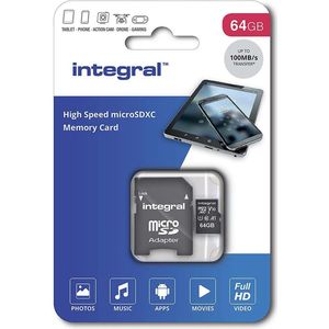 Integral MicroSDXC 64GB - V10 - 100MB/s - Inclusief SD Adapter