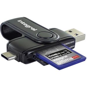 Integral Geheugenkaartlezer Zwart - USB 3.0 - Type-A/Type-C