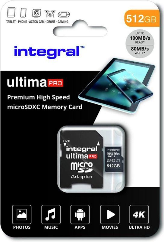 Integral Micro SD Geheugenkaart 512GB - Klasse 10 - Zwart