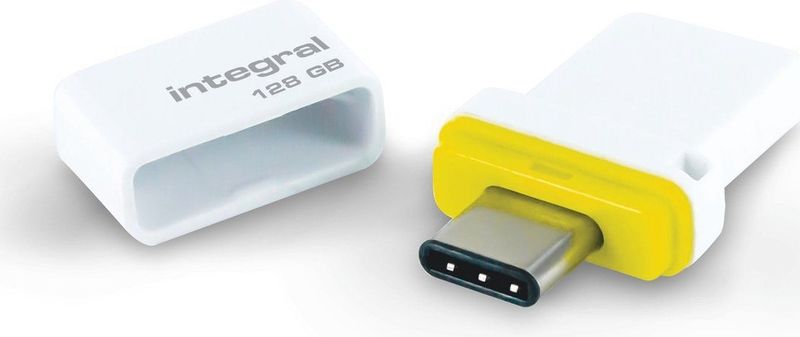 Integral INFD128GBFUSDUAL3.0-C USB flash drive 128 GB USB Type-A / USB Type-C 3.2 Gen 1 (3.1 Gen 1) Wit, Geel