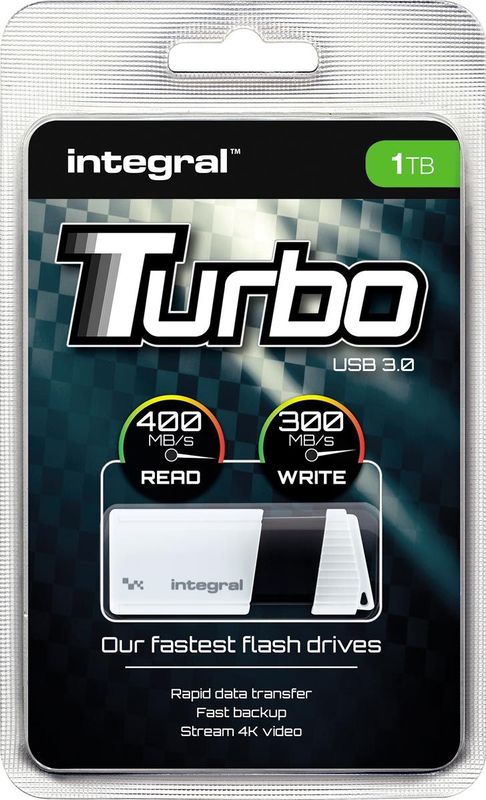 Integral - Turbo USB 3.0 Stick - 1 TB - Wit - Capless Design