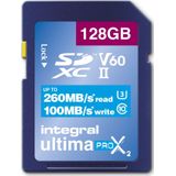 Integral Kaart 128 GB UHS-II V60 tot 260 MB/s lezen en 100 MB/s schrijven SDXC-geheugenkaart, professioneel, hoge snelheid