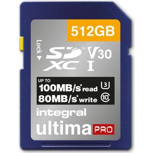 Integral 512 GB SD-kaart 4 K Ultra-HD Video Premium Hoge Snelheid Geheugenkaart SDXC Tot 100 MB/s SDXC V30 UHS-I U3 Klasse 10 SD-geheugenkaart