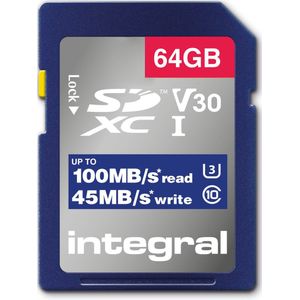 Integral - INSDX64G-100V30 - Geheugenkaart - 64GB - SDXC - UHS-I U3 V30