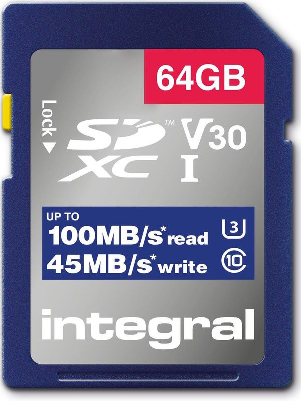 Integral - INSDX64G-100V30 - Geheugenkaart - 64GB - SDXC - UHS-I U3 V30