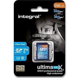 Integral Kaart 256 GB UHS-II V90 tot 300 MB/s lezen en 265 MB/s schrijven SDXC-geheugenkaart, professioneel, hoge snelheid