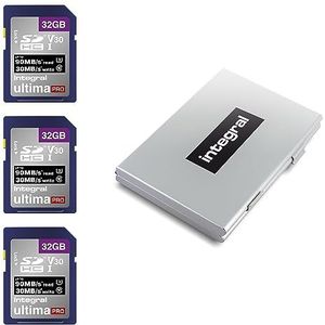 Integral SDHC V30 UHS-I U3 Class 10 32GB SD-kaarten met metalen beschermhoes met 6 sleuven - 4K Ultra HD video High Speed tot 90MB/s afspelen