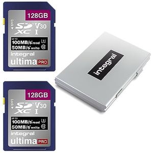 Integral 128 GB SD-kaart 2-pack 4K Ultra-HD Video Premium High Speed Geheugenkaart SDXC Tot 100 MB/s SDXC V50 UHS-I U3 Klasse 10 SD-geheugenkaart