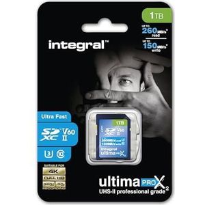 Integral 1TB UHS-II SD-kaart V60 tot 260 MBs Lezen en 150 MBs schrijfsnelheid 1733X SDXC Professionele Hoge snelheid UHS-2 geheugenkaart