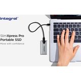 Integral SlimXpress Pro INSSD2TPORT3.2SLIMXS externe solide-state drive Thunderbolt technologie 2 TB USB Type-C USB 3.2 Gen 2x2 Zilver