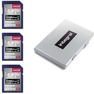 Integral 64 GB SD-kaart 4K Ultra-HD Video Premium Hoge Snelheid Geheugenkaart SDXC Tot 100 MB/s SDXC V30 UHS-I U3 Klasse 10 SD-geheugenkaart Triple Pack