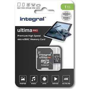 Integral Geheugenkaart 1 TB Micro SDXC + SDHC/SDXC Premium High Speed Adapter tot 100MB/s klasse 10 V30 UHS-I U3