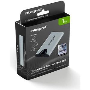 Integral SlimXpress Pro 1TB externe SSD: 2000MB/s lezen/schrijven, USB-C 3.2 Gen 2x2, Compact aluminium ontwerp, Plug & Play. Mac, pc, Android, XBOX, PlayStation Compatible.