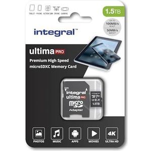 Integral Micro-SD-kaart met 1,5 TB video, SDXC high-speed geheugen, tot 100 MB leessnelheid en 50 MB schrijfsnelheid V30 C10 U3 UHS-I A1