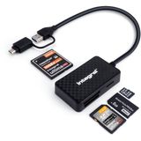 Integral - 4-in-1 Geheugenkaartlezer - USB 3.0 en USB C naar microSD SD Compact Flash MS Duo/Pro - Voor iPhone 15/16 Plus/Pro/Pro Max MacBook Pro/Air iPad PC laptop