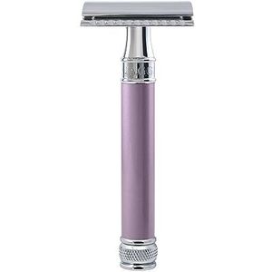 Edwin Jagger DELHEBLAMZ Lang Mes Met Dubbele Rand, Milieuvriendelijk en Veilig Scheermes Voor Mannen en Vrouwen Voor Scheercrème of Zeep (Heather)