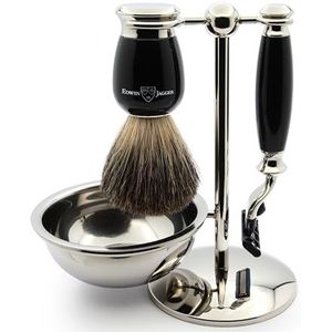 Edwin Jagger S81M586BAMZ Klassieke Scheerset Van Imitatie Ebbenhout En Nikkel Met Pure Dassen Scheerkwast, Mach 3 Scheermes En Scheerkom Voor Scheercrème Of Zeep Voor Mannen En Vrouwen