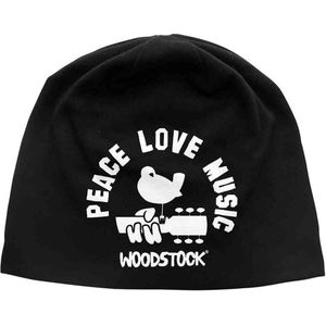 Woodstock - Peace, Love, Music Beanie Muts - Zwart