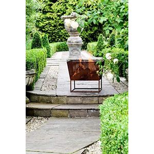 Ivyline Norfolk Vierkante vuurschaal met standaard in roest - UV-stabiel en vorstbestendig - decoratieve eigentijdse stijlvolle outdoor vuurplaats - H44,5 cm x B52 cm