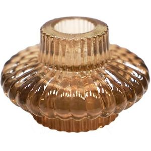 Ivyline Airlie Bougeoir réversible en abricot – Imperméable et élégant – Base en verre gaufré pour bougies coniques ou bougies chauffe-plat – H 5,5 cm x l 8,5 cm