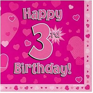 Oaktree Happy 3rd Birthday Roze 33cm x 33cm 3-laags Servetten 16st