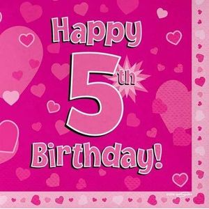 Oaktree Happy 5e Verjaardag Roze 33cm x 33cm 3-laags Servetten 16st