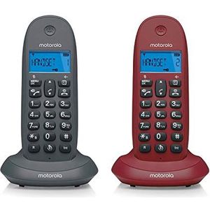 Motorola C1002lb+ Gris Granate Teléfono Fijo Inalámbrico Pack Duo Con Manos Libres