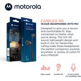 Motorola Oordopjes met Draad 105 - Oordopjes met Microfoon - In-Ear Oordopjes - Incl. 6 Siliconen Oordoppen in S, M en L - In-Line Microfoon - Kristalhelder Geluid - Zwart
