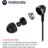 Motorola Oordopjes met Draad 105 - Oordopjes met Microfoon - In-Ear Oordopjes - Incl. 6 Siliconen Oordoppen in S, M en L - In-Line Microfoon - Kristalhelder Geluid - Zwart