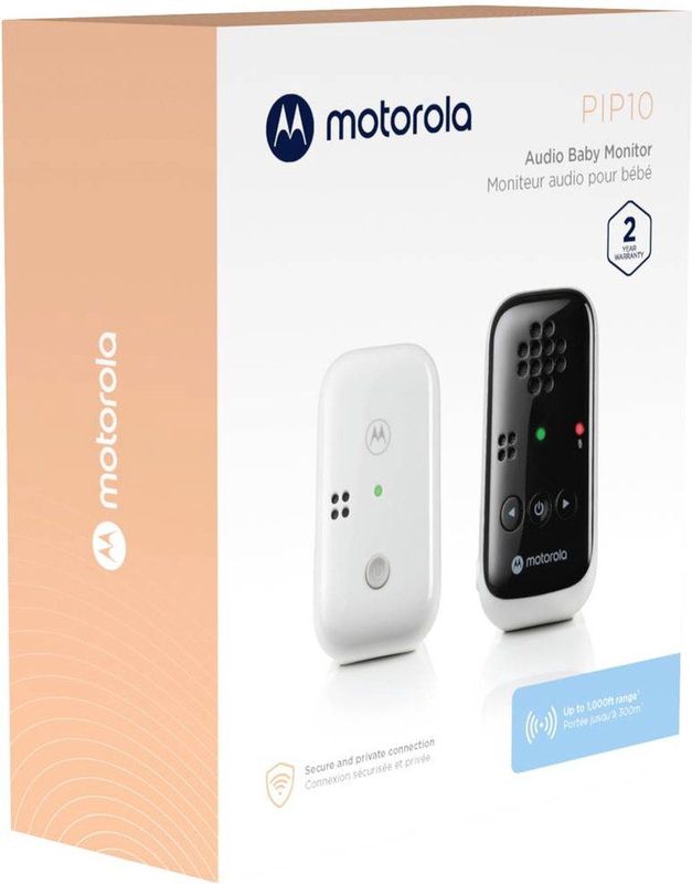 Motorola Nursery Babyfoon PIP10 - 230V - Draagbare Ouder Unit - 300 Meter Bereik - Incl. 2 Stroomadapters - Kunststof - Wit