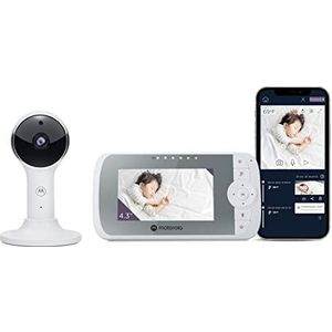 Motorola Babyfoon voor baby's VM64-4,3 WiFi-videobabyfoon met camera - Smartphone-app, magnetische houder, groot bereik, tweerichtingsaudio, digitale zoom, kamertemperatuur, slaapliedjes, nachtzicht