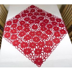 Kerst tafelkleed - Rood - opengewerkt - Bloemen - Vierkant 85 x 85 cm - 353R