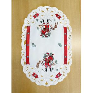 Tafelkleed - Kerst - Offwhite met rode rand en kerstman - Loper 45 cm