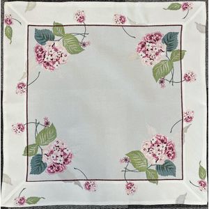 Tafelkleed - Off White met roze Hortensia  - Vierkant 85 x 85 cm