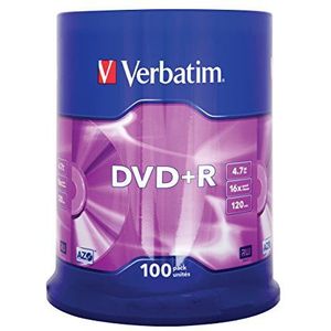 Verbatim DVD+R 100 stuks, 4,7 GB, mat zilver, 100 pins, DVD rauw, 16-voudige brandsnelheid & hardcoat krasbescherming, DVD blanco, DVD I DVD I DVD I DVD I DVD I blanco kluis