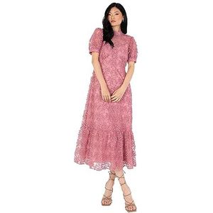 Maya Deluxe Dames geborduurd voor dames pailletten verfraaid midaxi bloemen hoge hals bruiloft gast bal avond cocktailjurk roze, 14 UK, roze, 40