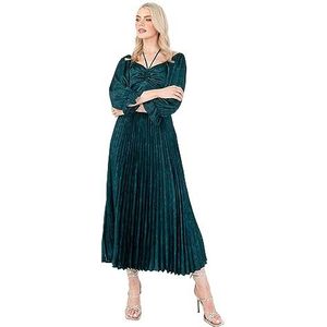 Lovedrobe Midaxi damesjurk smaragdgroen pleated Empire A-lijn hoge taille stropdas hals bruiloft gast cocktail evening prom, Emerald Groen, 38