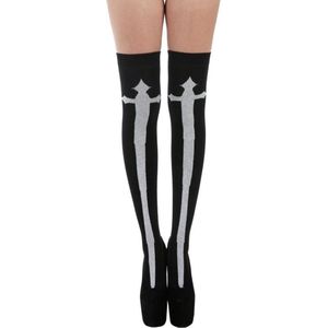 Pamela Mann - Goth Cross Overknee sokken - Zwart/Wit