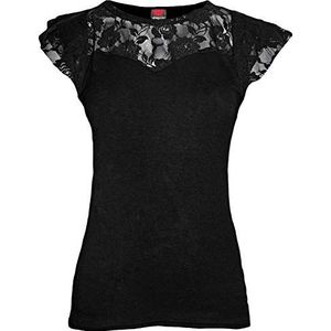 Spiral - Gothic Elegant - Top met Korte Mouwen - Zwart - Kant