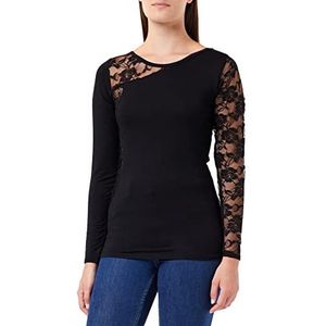 Spiral Direct Dames Gothic Elegance-Lace One Shoulder Top Zwart Lange Mouw