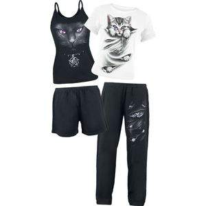 Spiral - Bright Eyes - Gothic Pyjama Set - 4-delig - Zwart