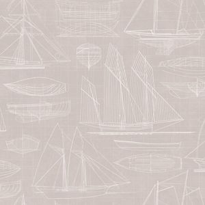 Deauville - Geschetste Schepen - Behang - Vliesbehang - Muurdecoratie - Bruin/Beige - 0,53 x 10,05 M.
