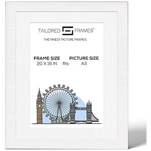 Tailored Frames - 50,8 x 40,6 cm vierkante fotolijst voor A3 (29,7 x 42 cm) met witte passe-partout om op te hangen