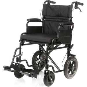 Opvouwbare Transport Rolstoel Plaza PL2 Zitbeedte 45 cm Met Lekvrije PU Banden (Zwart) Inclusief Gratis Rolstoel Zitkussen