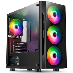 CiT Flash ARGB PC Gaming Case, Micro-ATX, 4 x 120 mm ARGB Rainbow Fans Inbegrepen, Gehard glas, LED-knop, 8 Fan Ondersteuning, Waterkoeling Klaar | Zwart