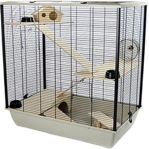 Little Friends Plaza Hoge kooi voor ratten en hamsters met drie verdiepingen, zilver/zwart, 78 x 48 x 80 cm